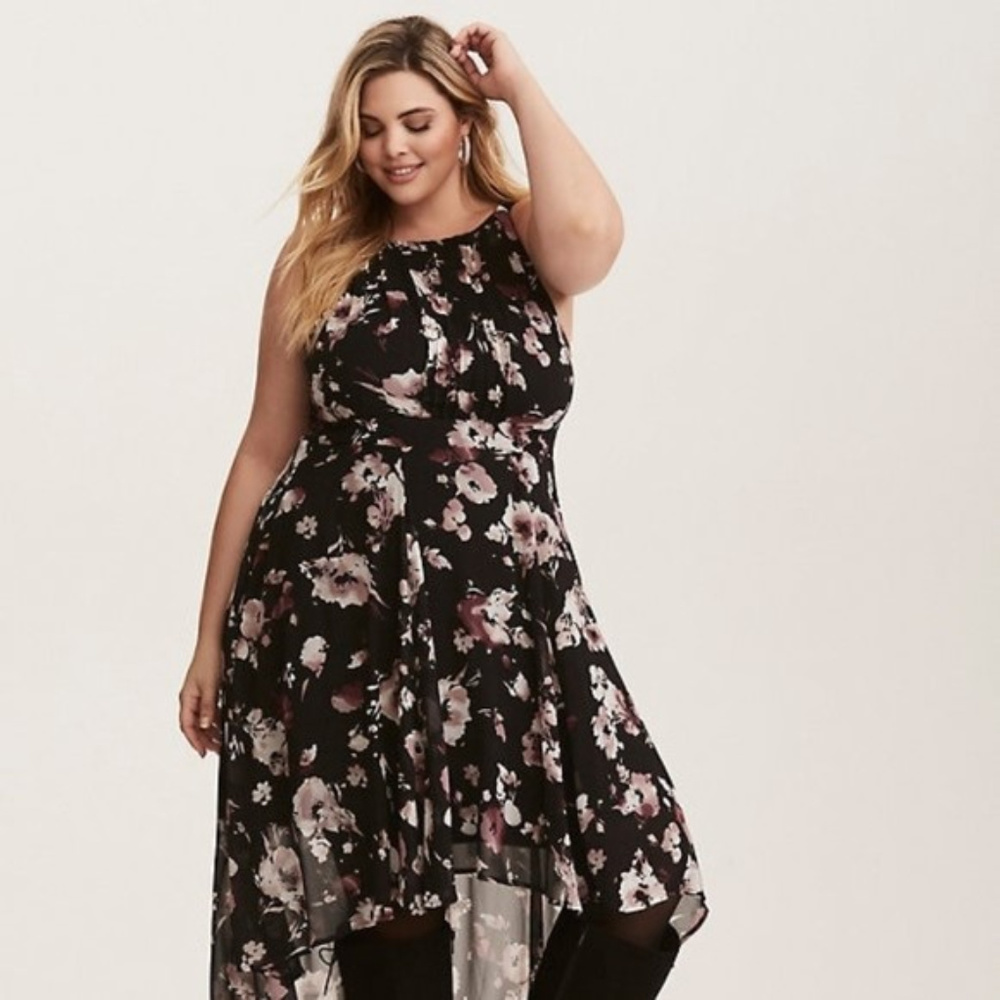 Torrid Floral Print Chiffon Hi-Lo Dress, NWT